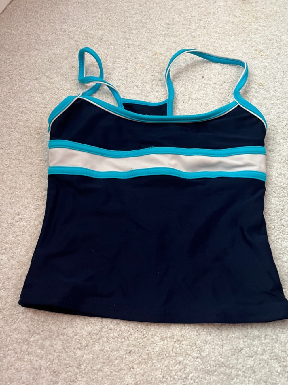 Women’s Navy and Teal Striped Tankini Top